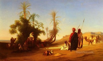  orientalista Pintura al %C3%B3leo - Halte A LOasis Orientalista árabe Charles Theodore Frere